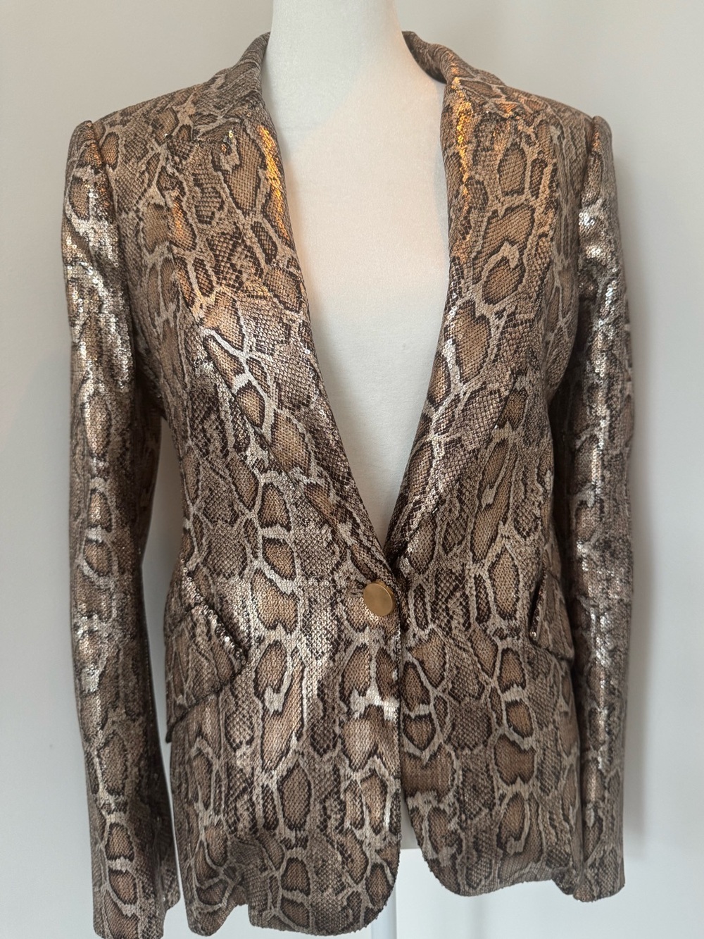 L'AGENCE Metallic Snake-Print Blazer in Brown and Gold